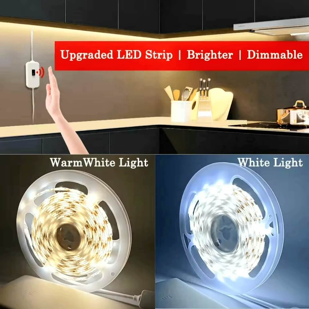 شريط إضاءة LED ذكي بمنفذ USB 5V مع مستشعر حركة ولمسة بدون تماس | شريط إضاءة خلفي متعدد الأطوال للخزانة والمطبخ والتلفزيون