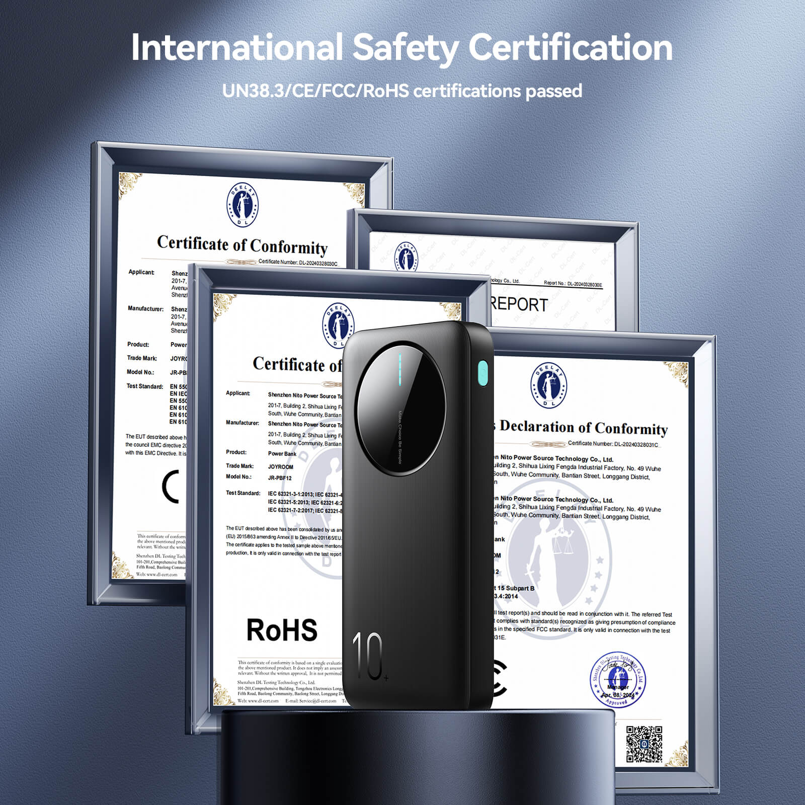 باور بانك JOYROOM JR-PBF12 – سعة 10000 مللي أمبير، شحن سريع، شاشة LED، تصميم نحيف، متوافق مع جميع الهواتف الذكية