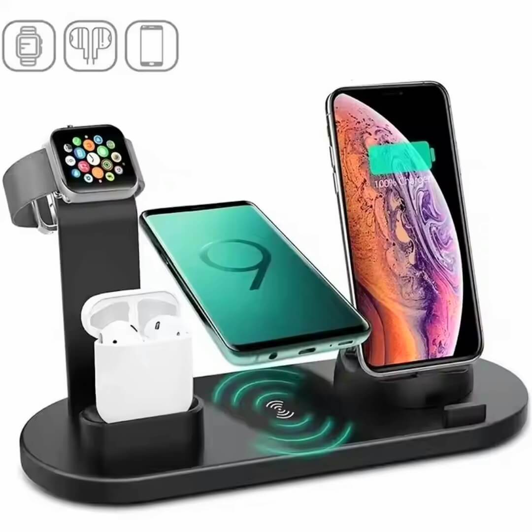 شاحن لاسلكي متعدد الوظائف 4 في 1 – شحن سريع بقوة 15 واط، قاعدة سطح مكتب مع حامل هاتف، مخصص للهاتف، الساعة الذكية، وسماعات الأذن